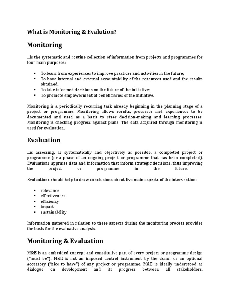 Monitoring & Evaluation Notes | PDF | Monitoring And Evaluation ...