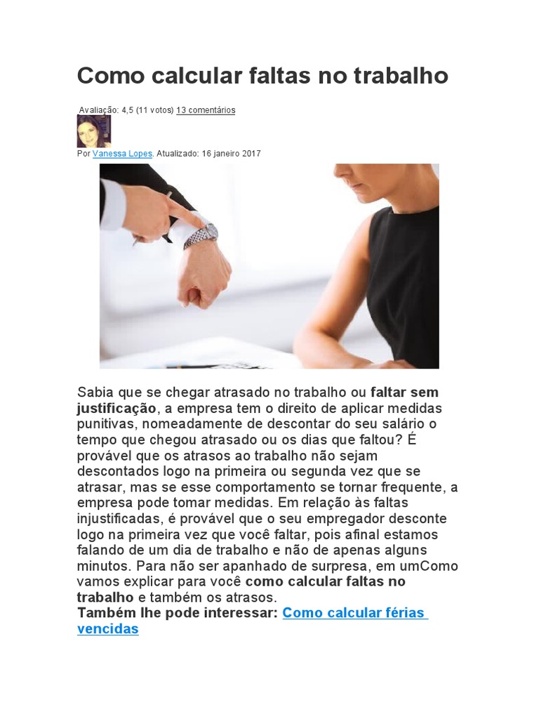 Cálculo de Faltas no Trabalho | PDF | Salário | Salário e pensão