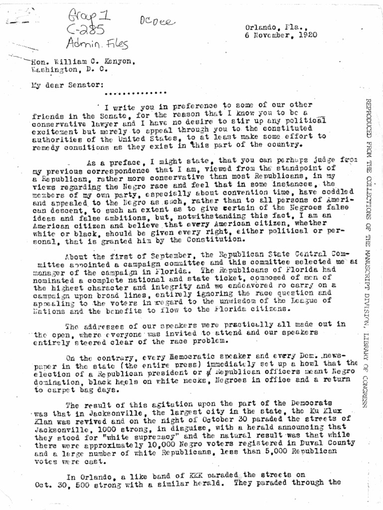 A Letter Written by Alexander Akerman Four Days After The Ocoee ...