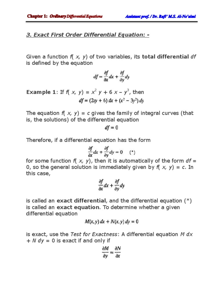 5 Exact First Order 5 Pgs Ordinary Differential Equation Differential Equations