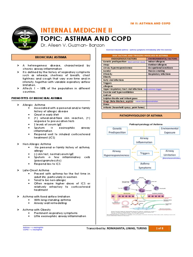 Topic: Asthma and Copd: Internal Medicine Ii | PDF | Asthma | Chronic ...