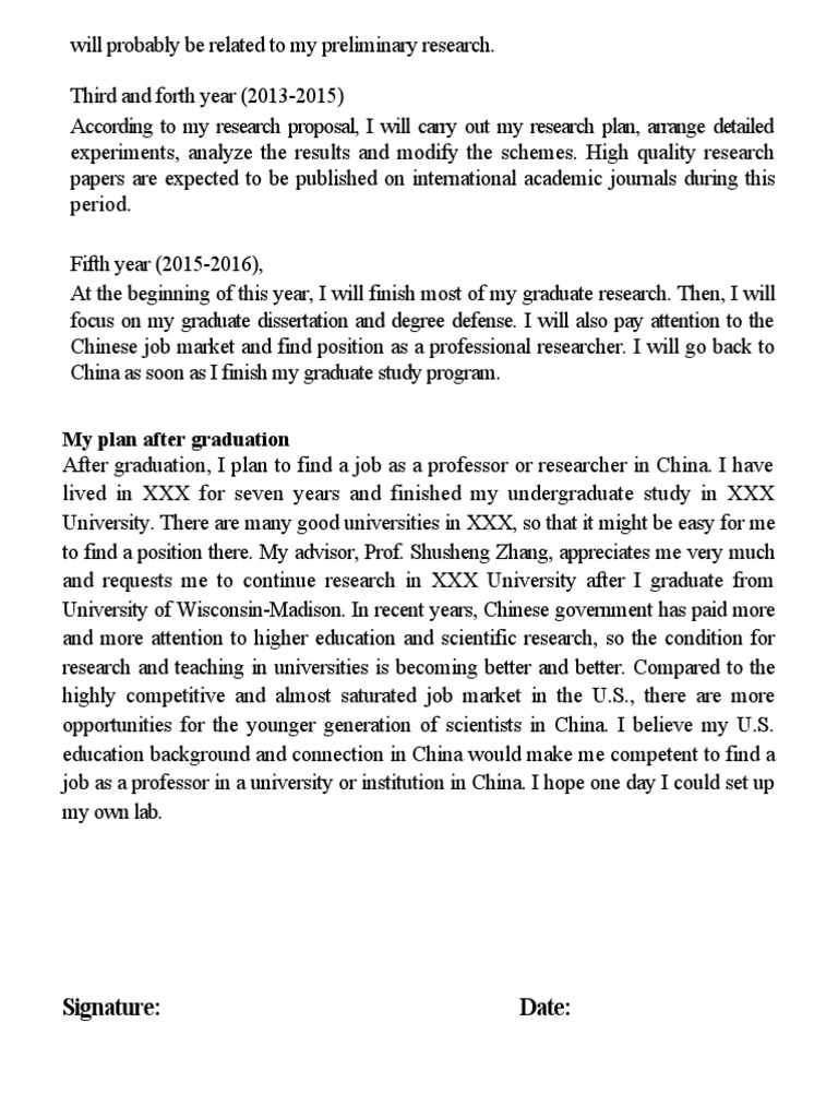 My Plan After Graduation: Signature: Date | PDF | Social Science | Wellness