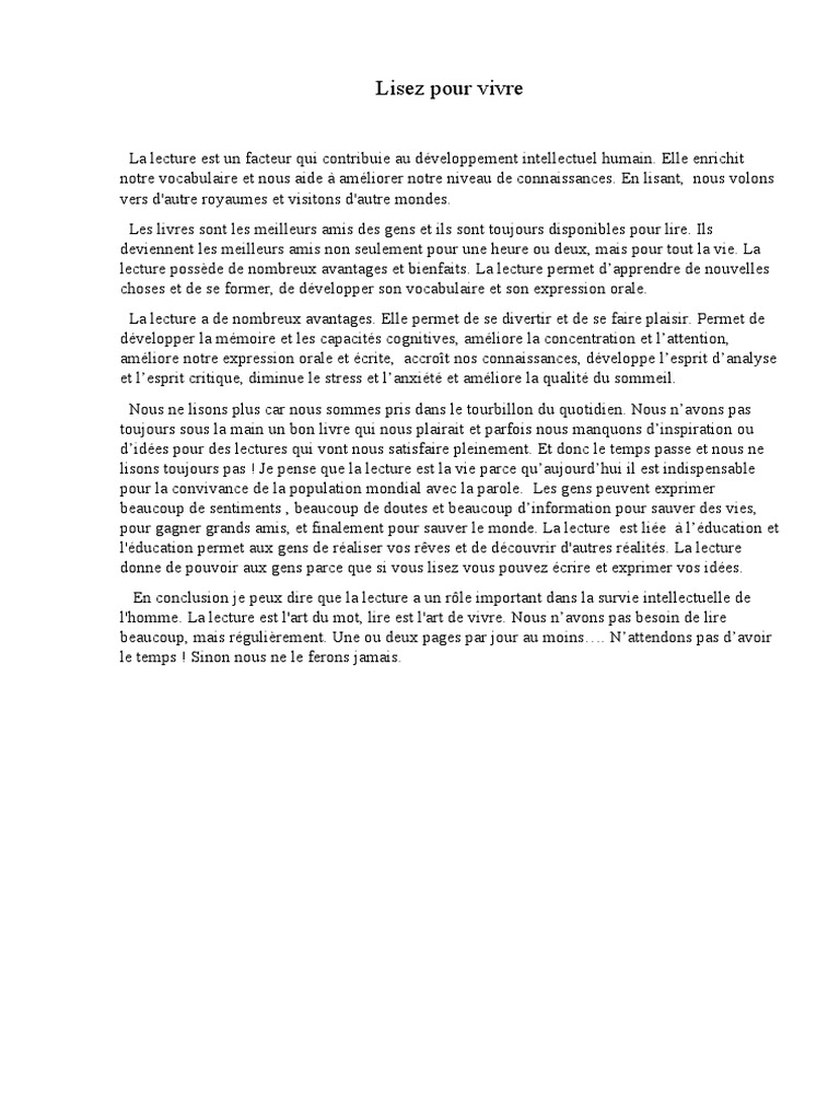 Lisez pour vivre : les bienfaits de la lecture | PDF