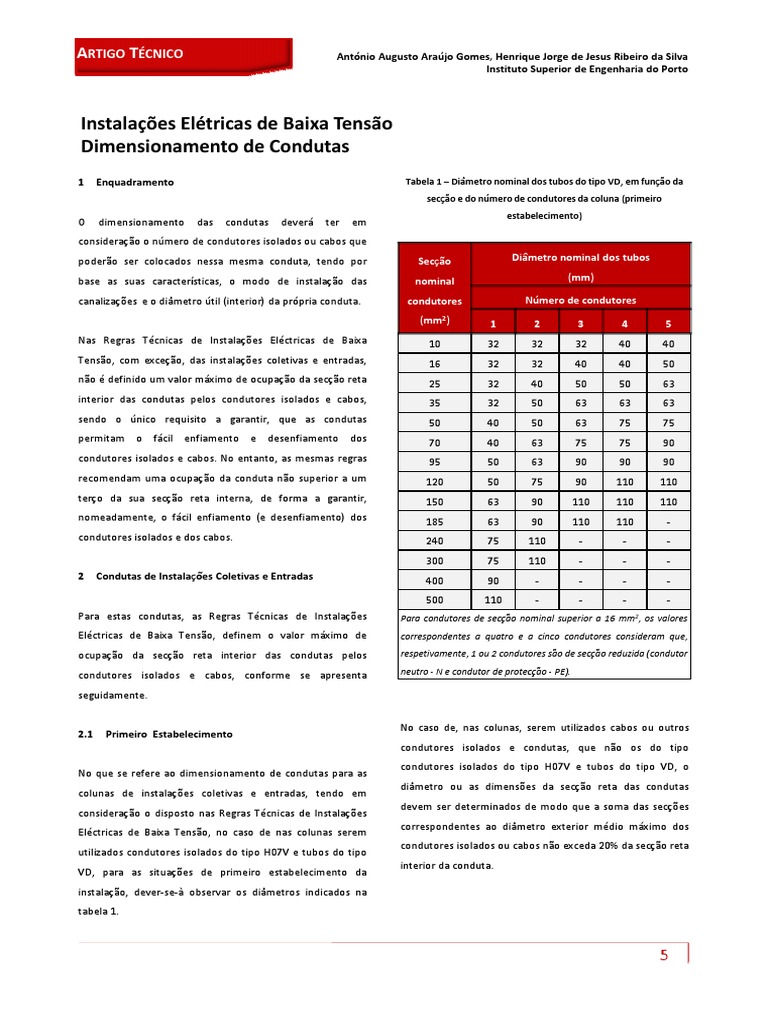 Dimensionamento de Condutas - Tubos VD PDF | PDF | Condutor elétrico ...