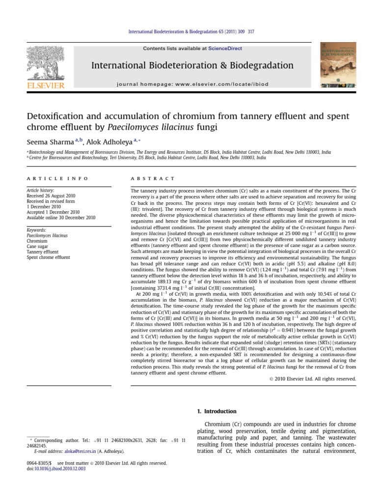 Detoxification and Accumulation of Chromium From Tannery Effluent and ...