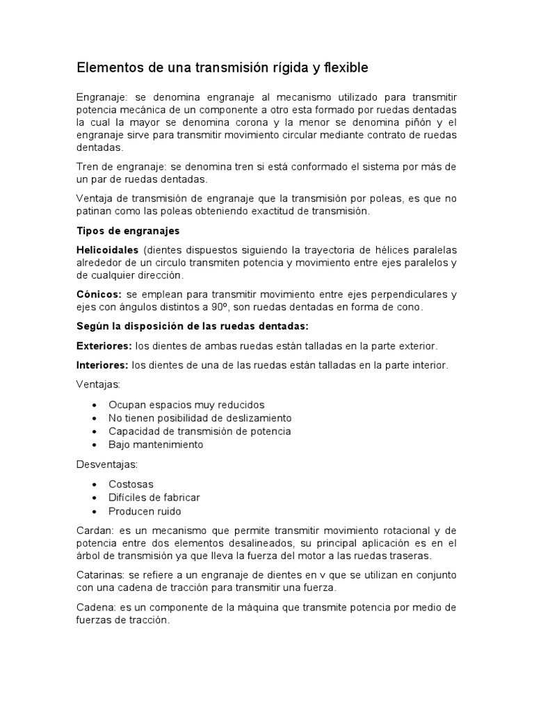 Elementos de Una Transmisión Rígida y Flexible | PDF | Engranaje ...