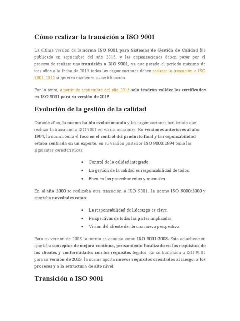 Guía para Transición a ISO 9001:2015 | PDF | Gestión de la calidad ...