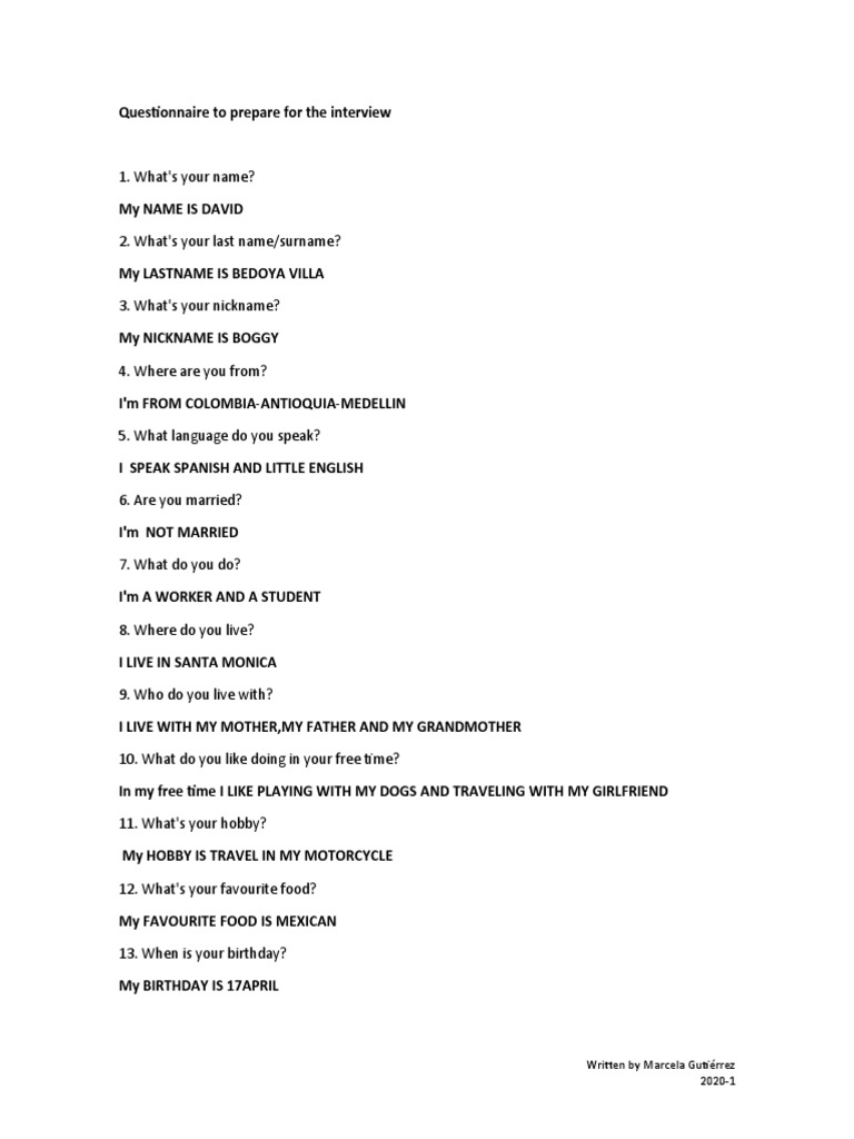 Interview Preparation Questionnaire | PDF