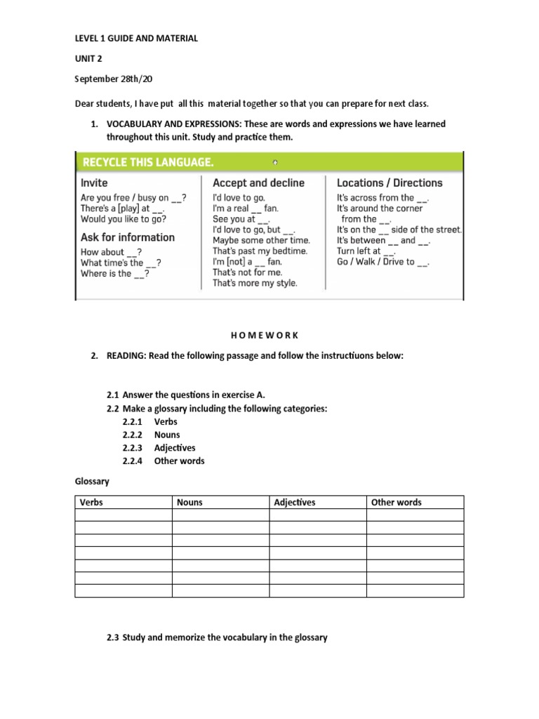 Study Guide for Level 1 Students | PDF | Language Arts & Discipline ...