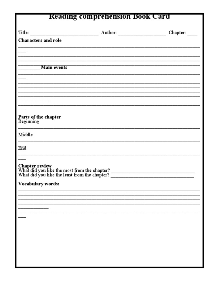 Reading Comprehension Book Card Template | PDF