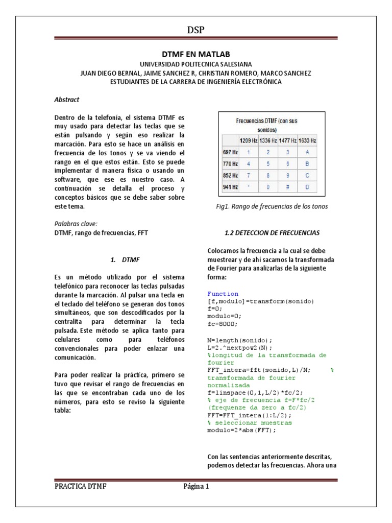 Detección DTMF en MATLAB: Guía Práctica | PDF | Teléfono | Frecuencia