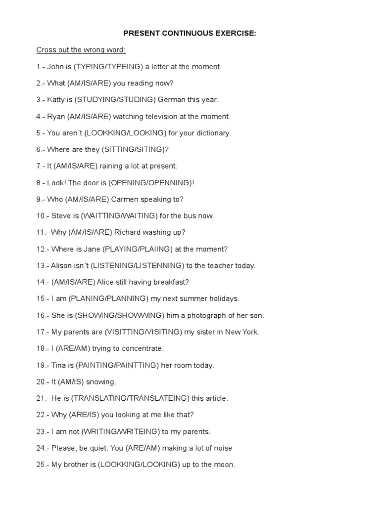 2 Exercise Present Continuous | PDF