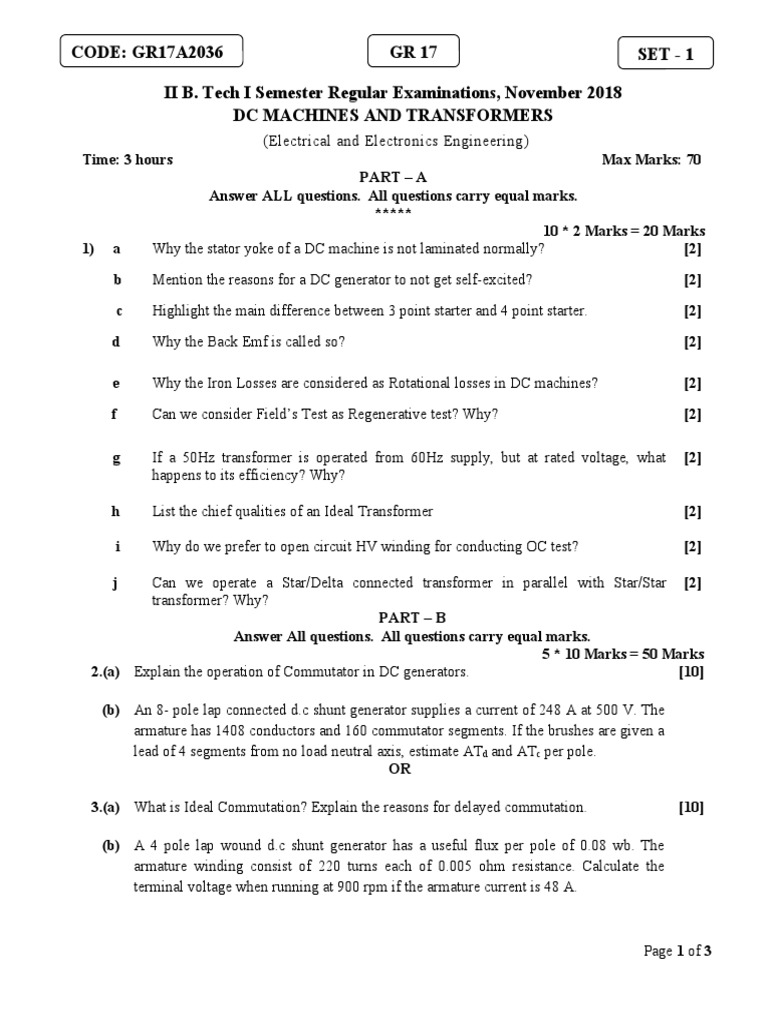 DC Machines and Transformers Exam Paper | PDF | Electric Motor ...