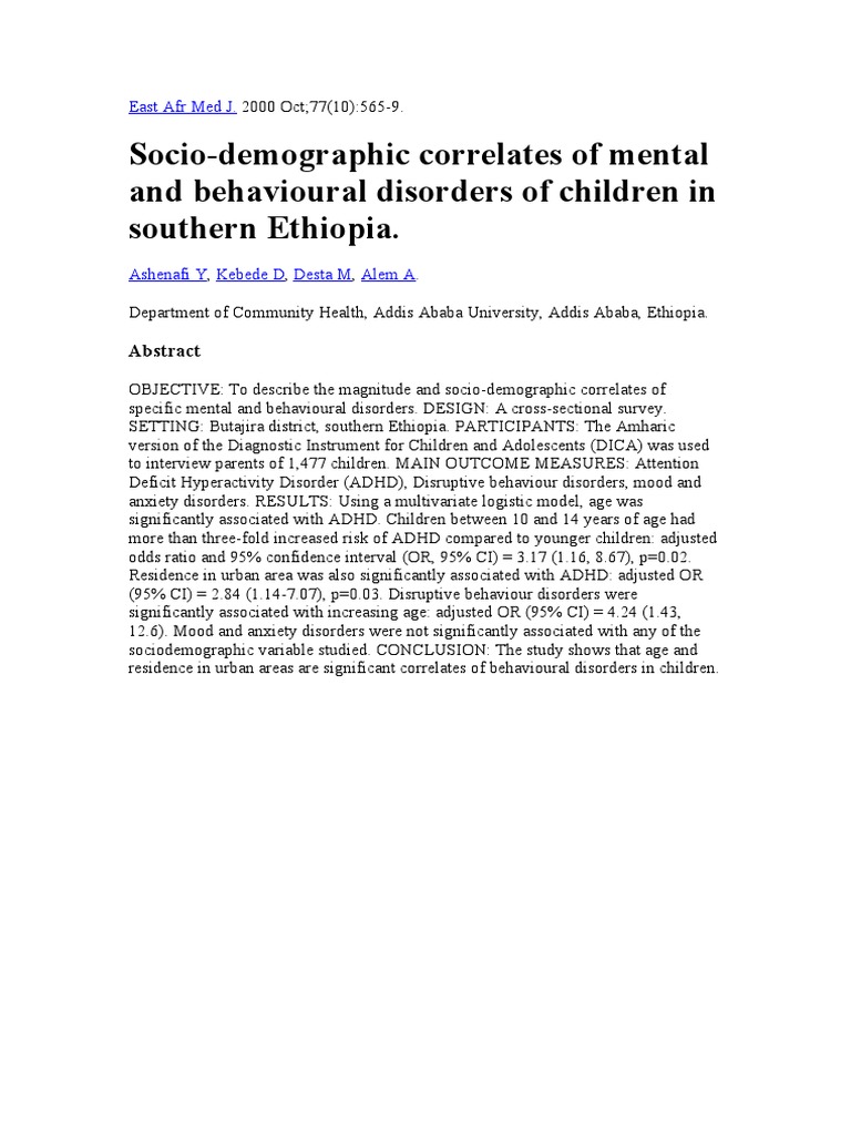 Child Mental Disorders in Southern Ethiopia | PDF | Self-Improvement ...