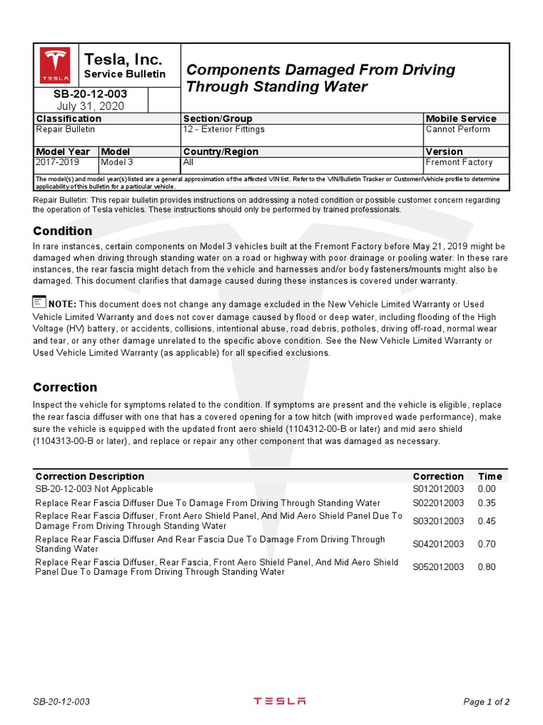 Sb 12 003 Components Damaged From Driving Through Standing Water Vehicle Technology Automotive Industry
