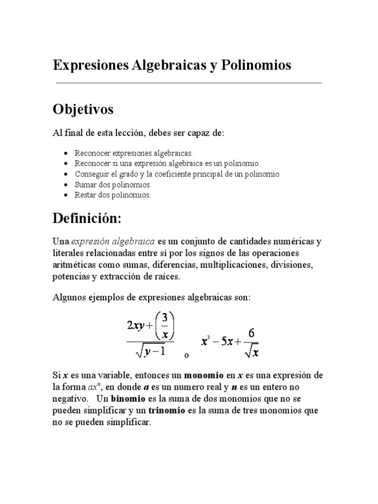 Expresiones Algebraicas y Polinomios | PDF | Números | Análisis numérico