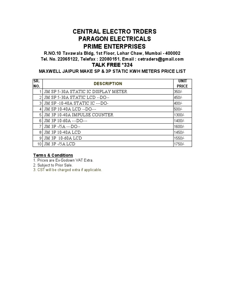 Central Electro Trders Paragon Electricals Prime Enterprises | PDF