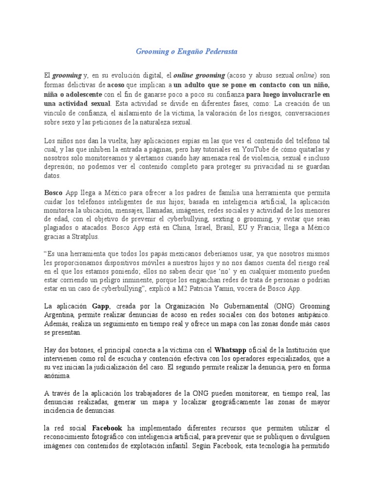 Grooming o Engaño Pederasta | PDF | Acoso cibernético | Facebook