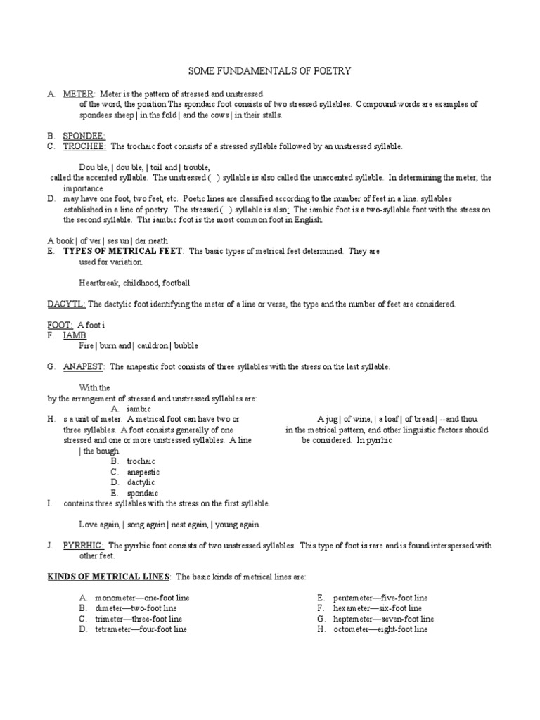 Some Fundamentals of Poetry KINDS OF METRICAL LINES The Basic Kinds