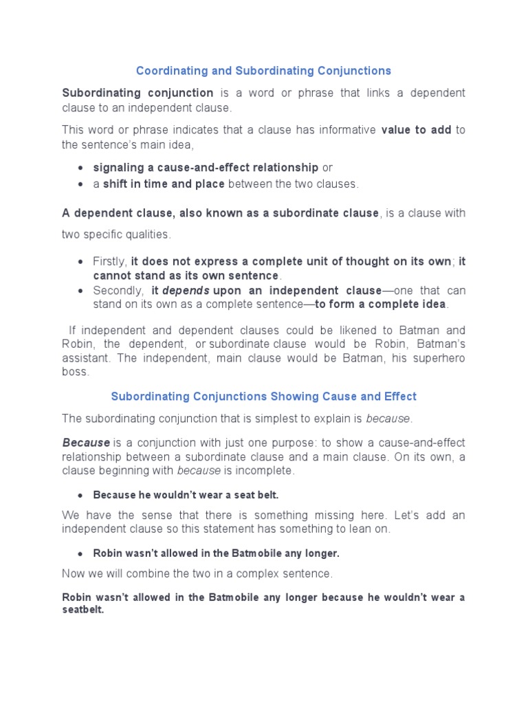 Cordinating And Subordinating Conjuctions Pdf Sentence Linguistics Clause