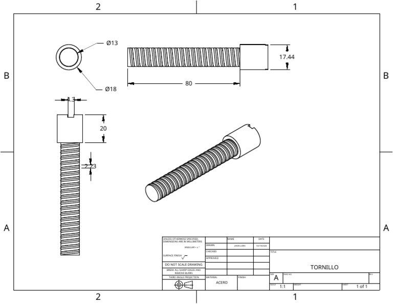 Tornillo: Do Not Scale Drawing | PDF