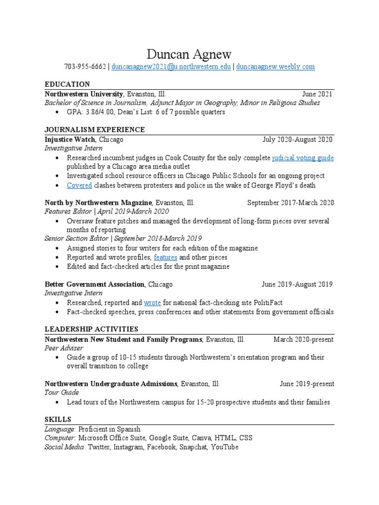 Duncan Agnew: Journalism Resume | PDF | Social Science