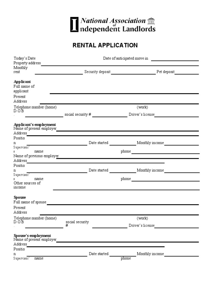 Rental Application Form Template | PDF | Landlord | Renting