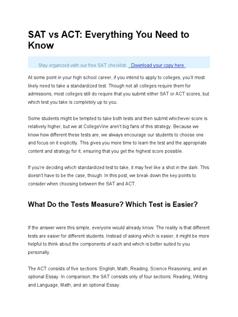 SAT Vs ACT: Everything You Need To Know: What Do The Tests Measure ...