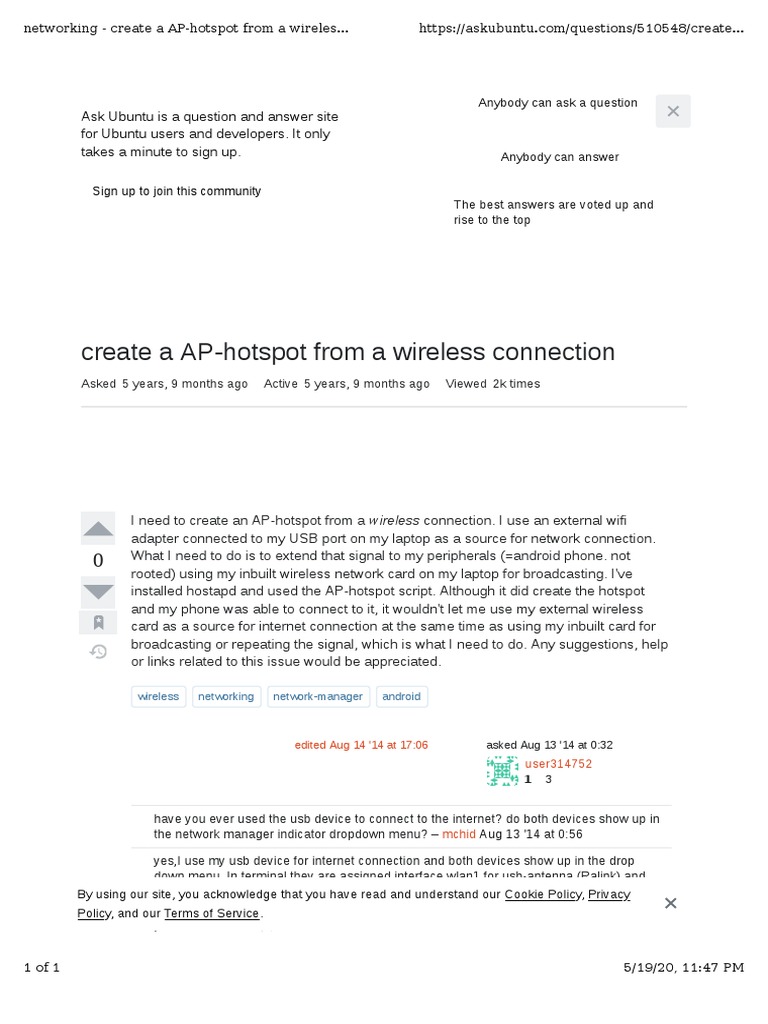 Networking - Create A AP-hotspot From A Wireless Connection - Ask ...