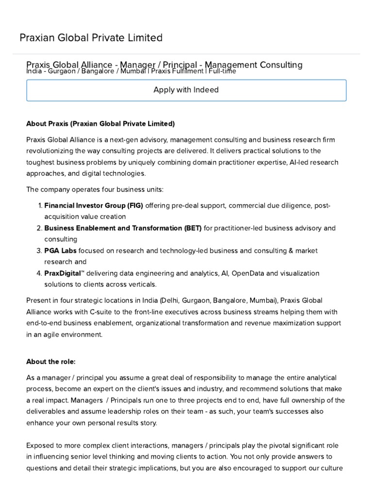 Praxis Global Alliance Manager Principal Management Consulting at