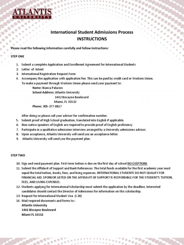 International Student Admissions Process Instructions | PDF