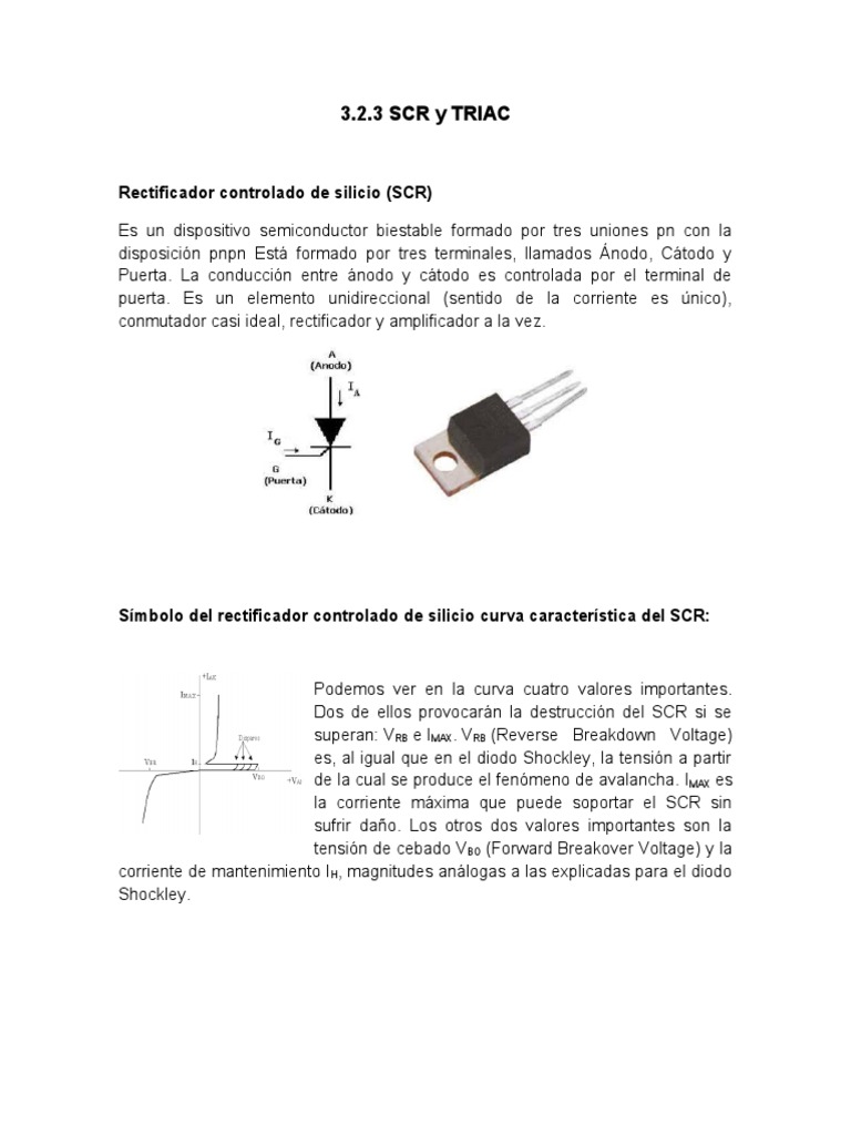 Comparativa entre SCR y TRIAC | PDF | Corriente eléctrica | Electrónica ...