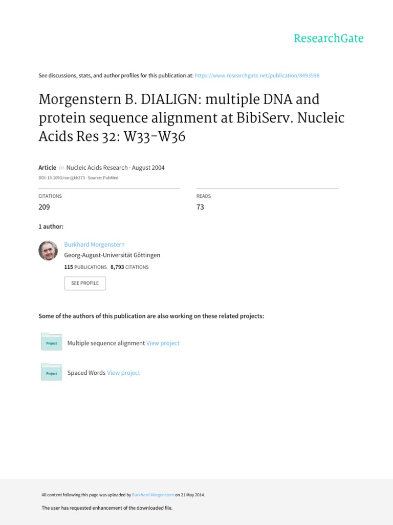 Morgenstern B DIALIGN Multiple DNA and Protein Seq | PDF | Sequence ...
