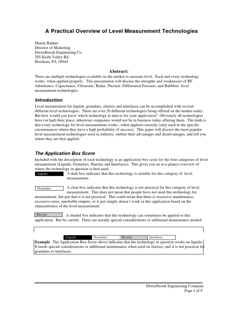 Overview of Level Measurement Technologies | PDF