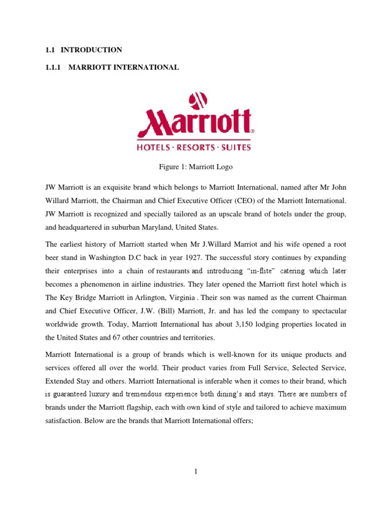 pdf sheet hotel fact Hotel Marriott Internship Report   International