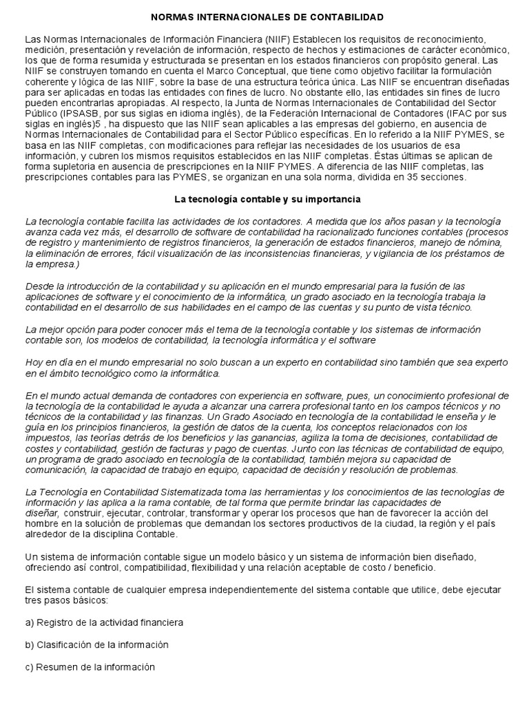 Normas Internacionales de Contabilidad y Tecnología | PDF | normas ...