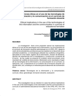 Implicaciones Éticas en El Uso de Las Tecnologías de La Información y La Comunicación en El Currículo de Formación Docente