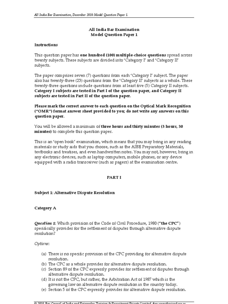 Question 1: Which Provision of The Code of Civil Procedure, 1980 ("The ...