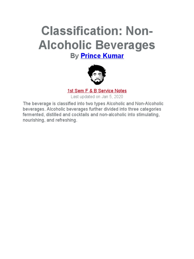 Classification NonAlcoholic Beverages Prince Kumar PDF