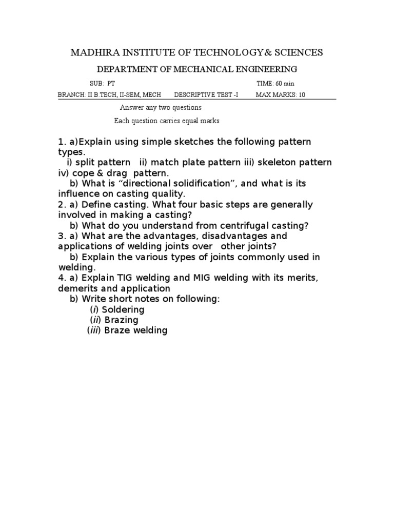 Mechanical Engineering Test Guide | PDF