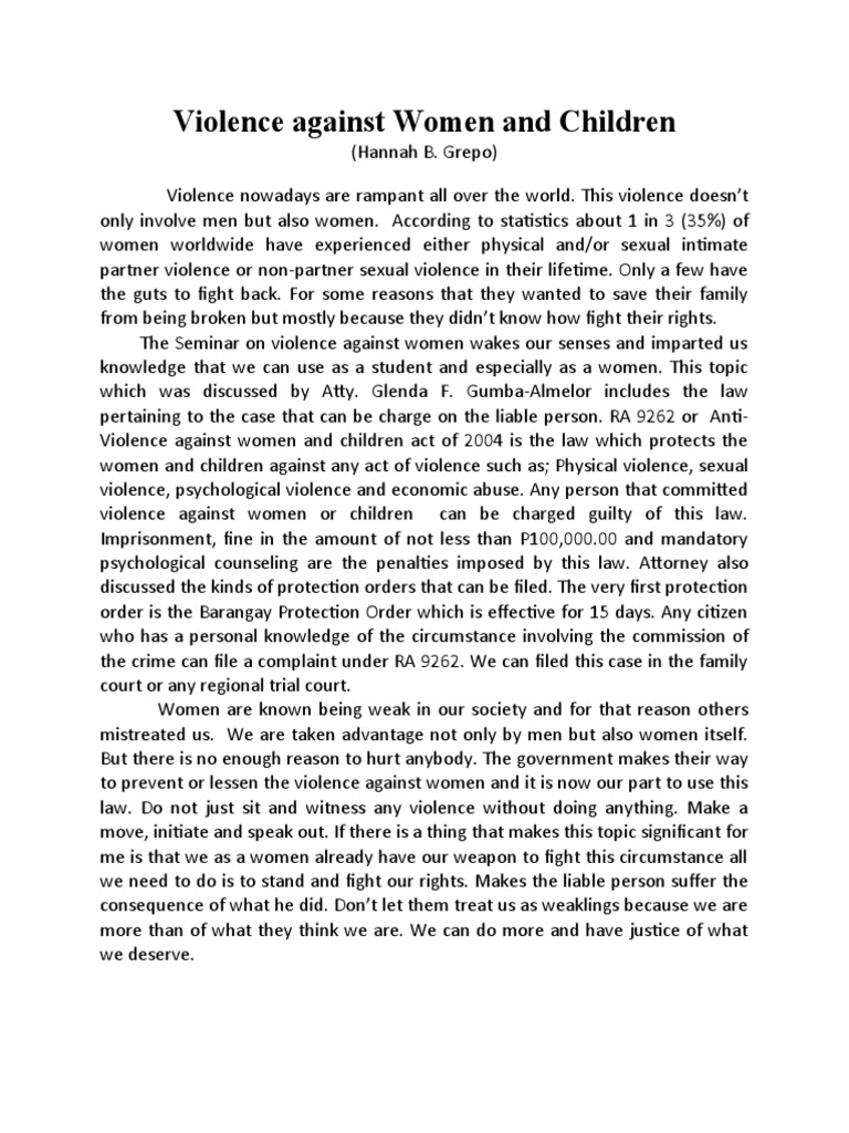 Violence Against Women and Children | PDF | Violence | Violence Against ...