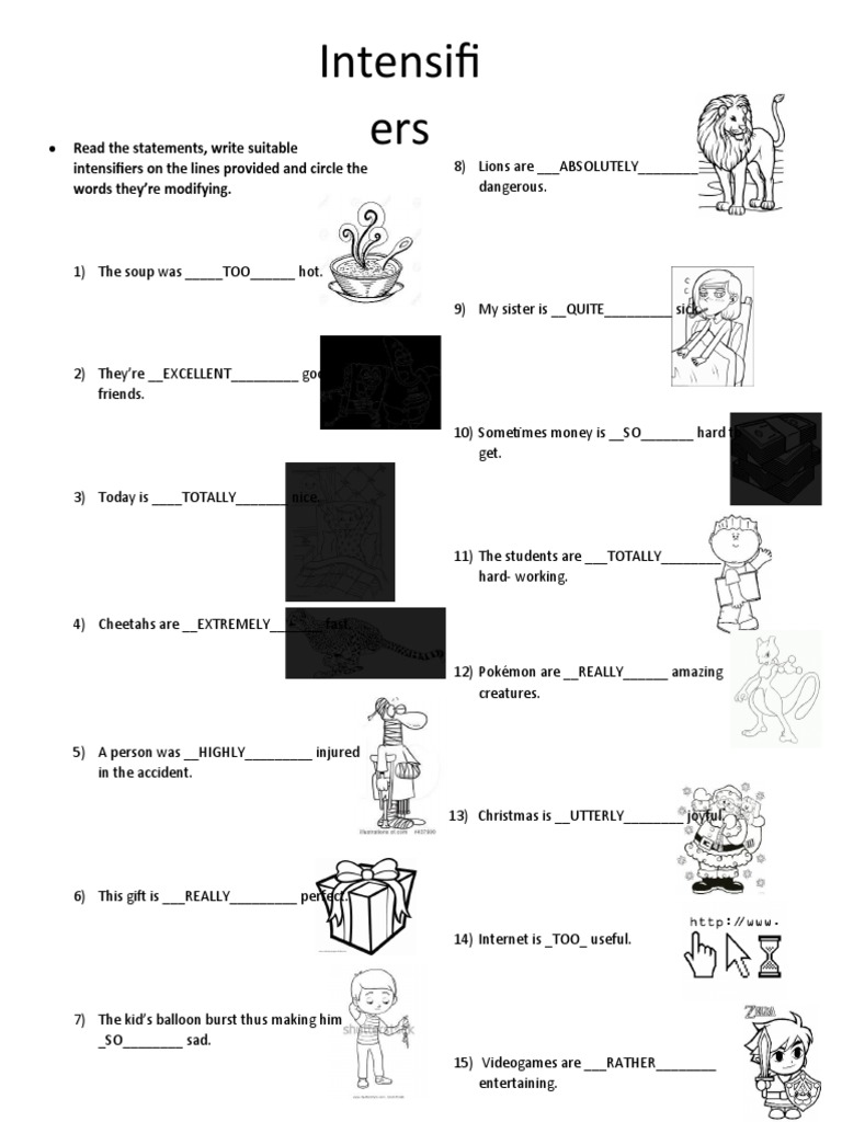 Intensifiers Grammar Drills 119998 PDF