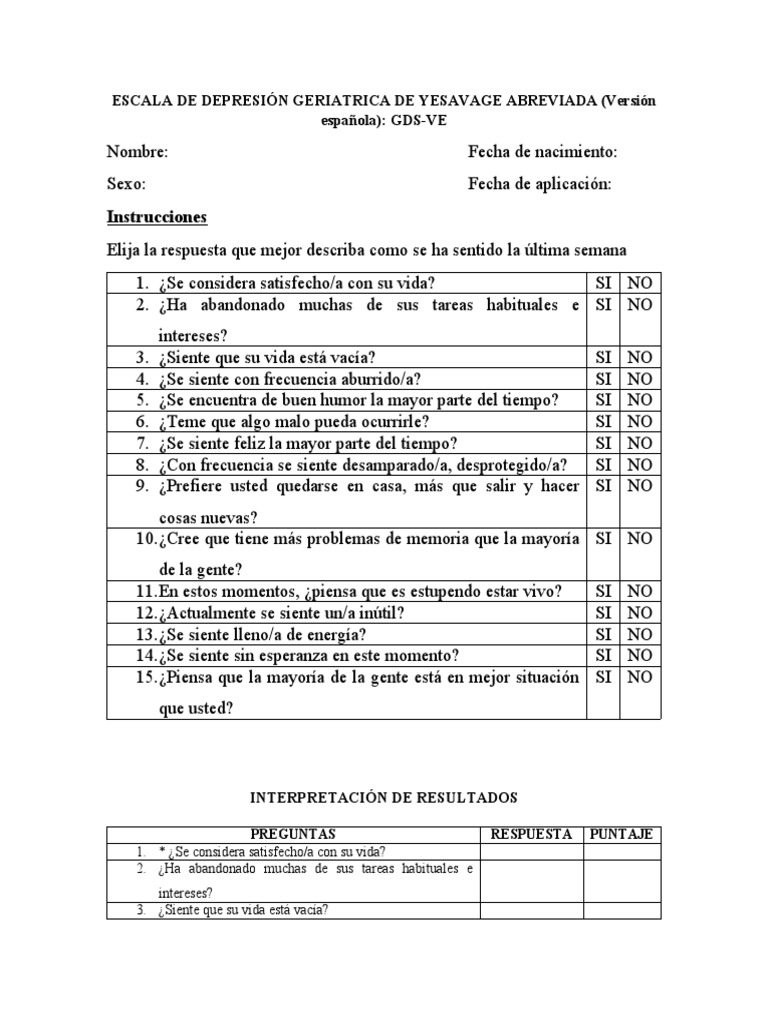 Escala de Depresión Geriatrica de Yesavage