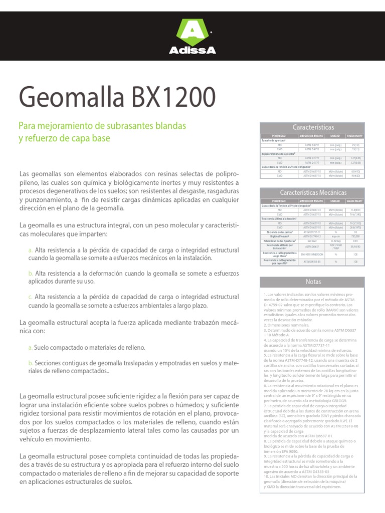 Geomalla Biaxial BX1200 para Suelos | PDF | Rigidez | Materiales