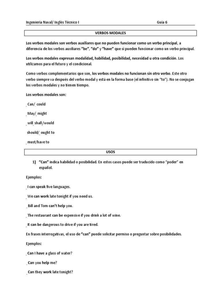 Guía Completa de Verbos Modales | PDF | Verbo | Gramática