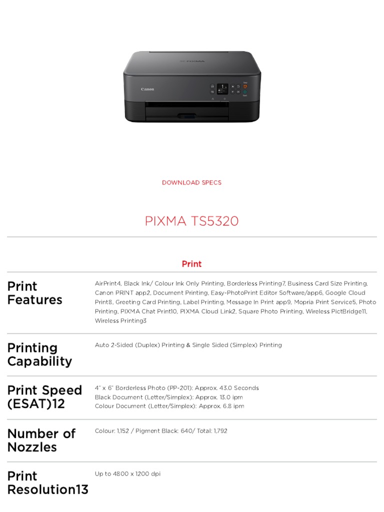 canon pixma ts5320 specs