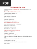 Hindu Calendar 2011 | PDF