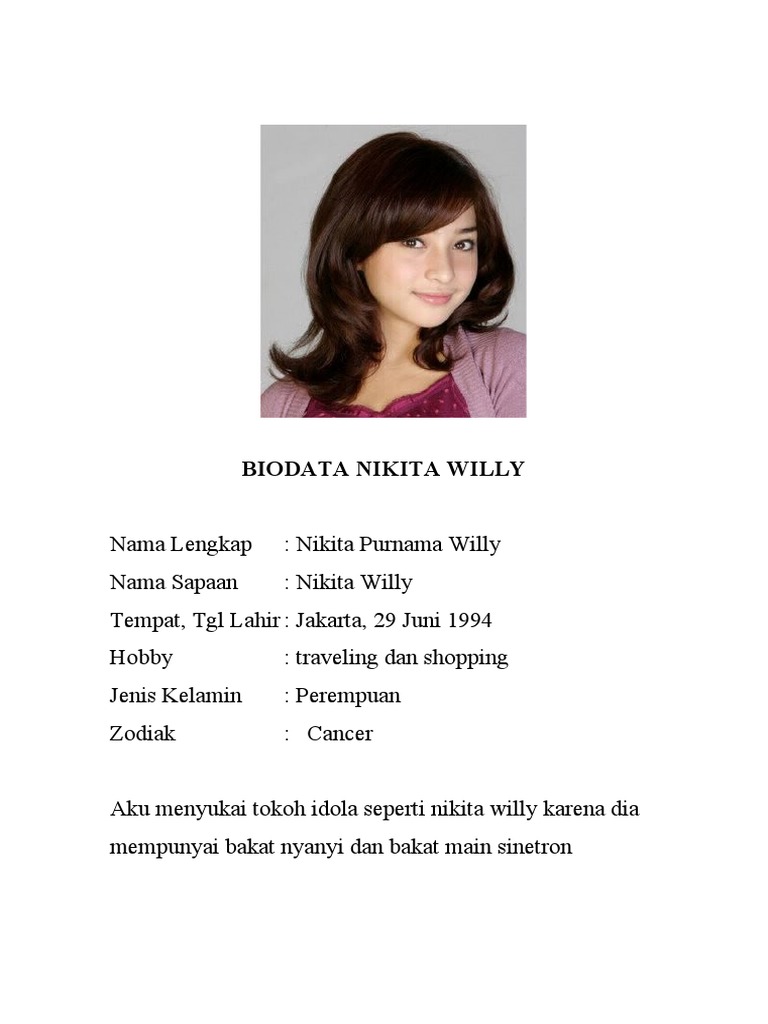 768px x 1024px - Biodata Nikita Willy | PDF