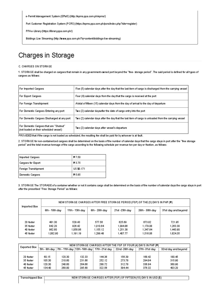 ATI Storage Charges PDF Port Water Transport