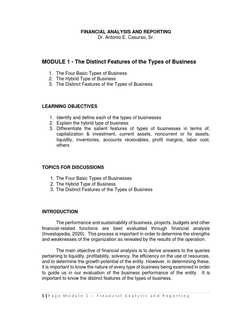 Module 1 The Salient Features of The Types of Business PDF